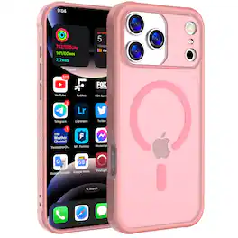 Dteck - Magnetic for iPhone 17 Pro Case, Compatible with MagSafe, Military Grade Drop Protection Translucent Matte Phone Cover - Pink