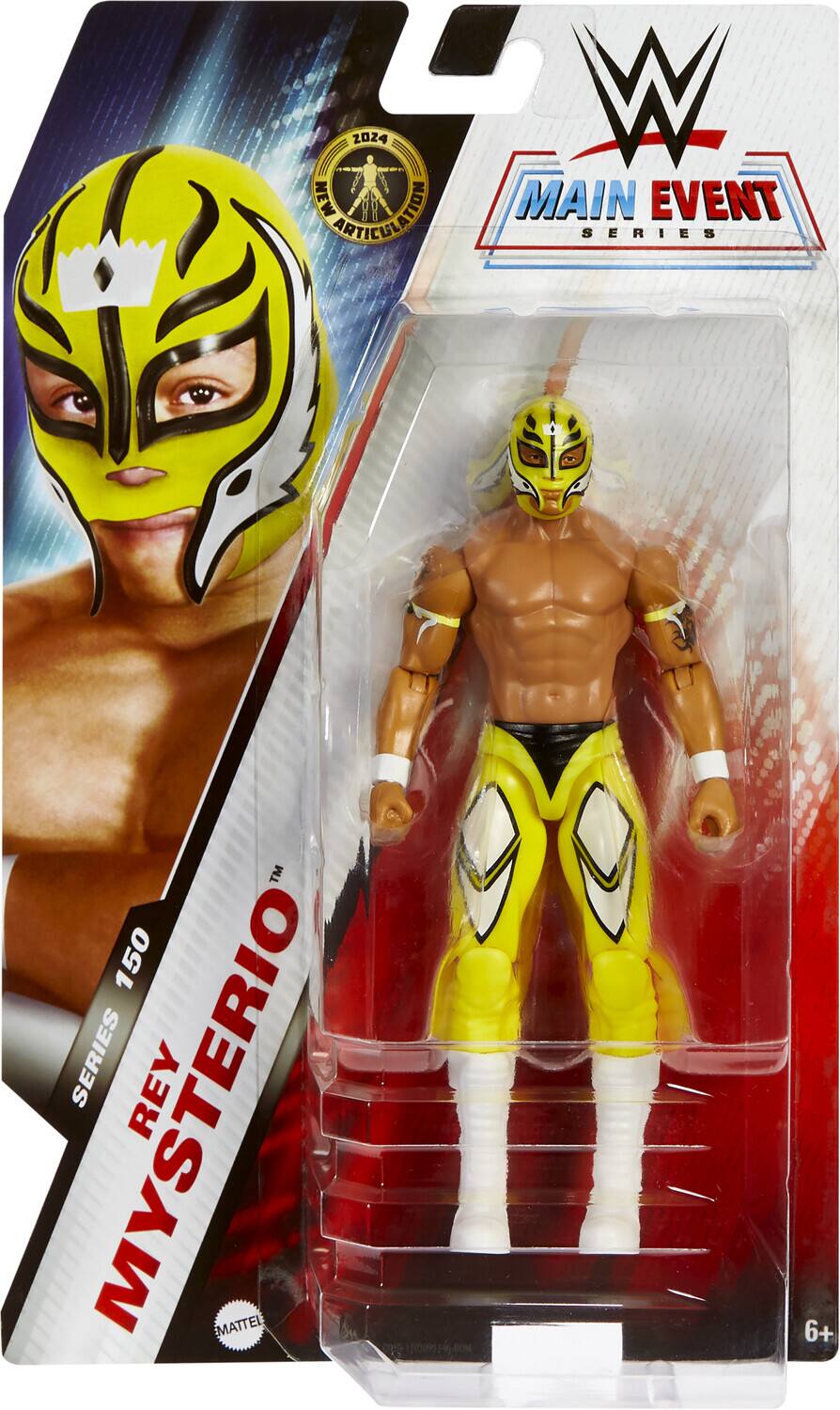 The corrected text is: "ZoZ4 New Regulation W Main Event Series 150 Series Rey Mysterio, Mattel, 6+."