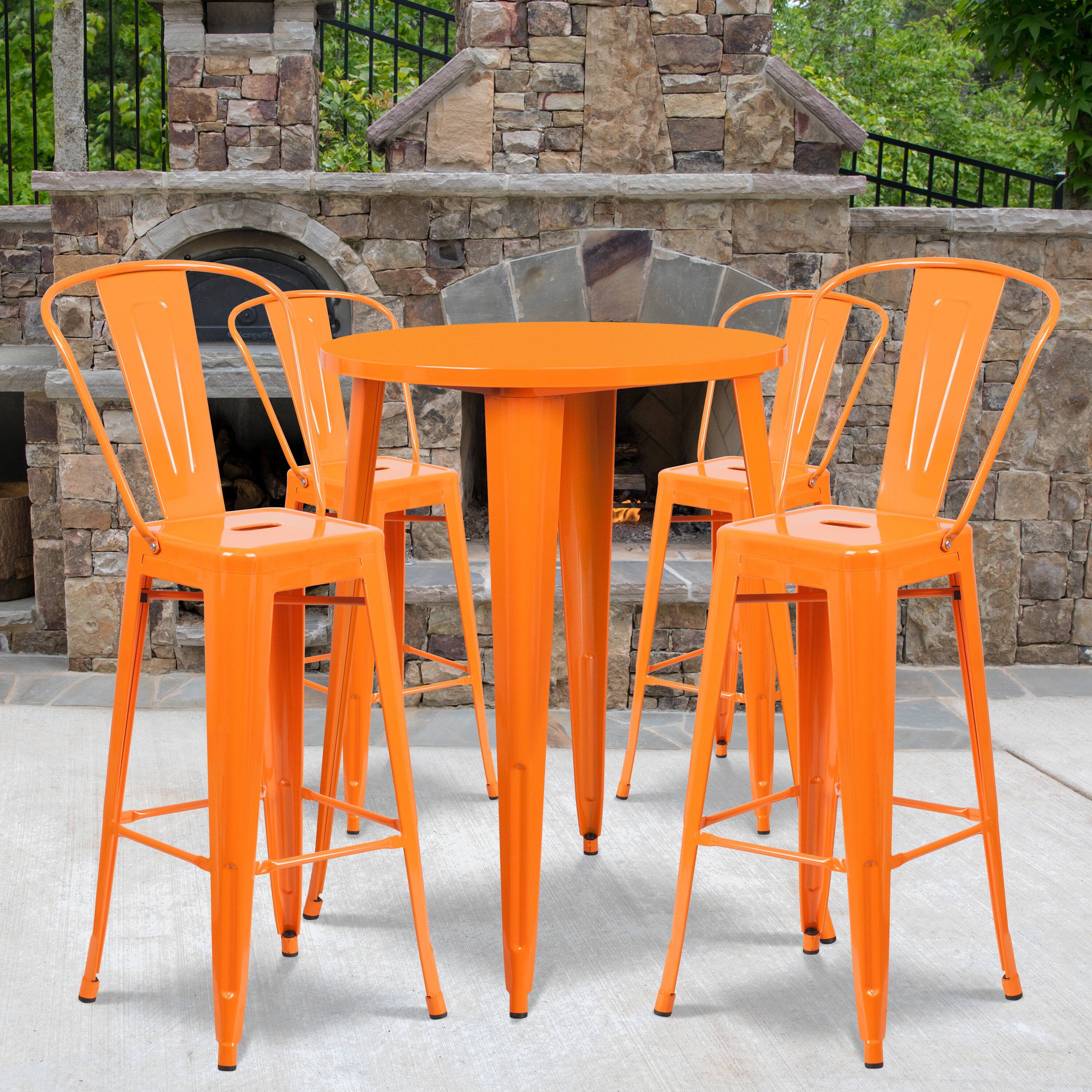 Alt View 1. Emma + Oliver - Commercial Grade 30" Round Metal Indoor-Outdoor Bar Table Set with 4 Cafe Stools - Orange.