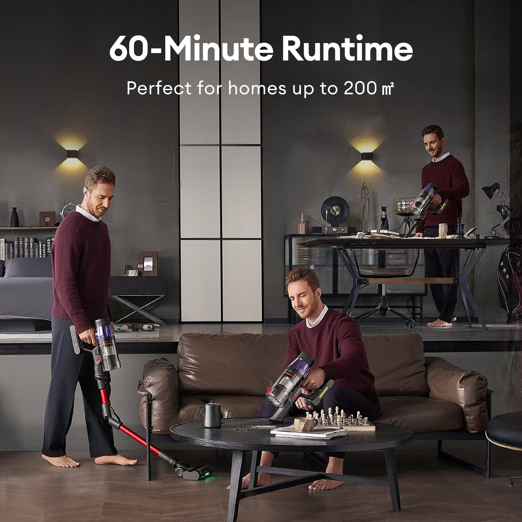 60-Minute Runtime  
Perfect for homes up to 200 m²