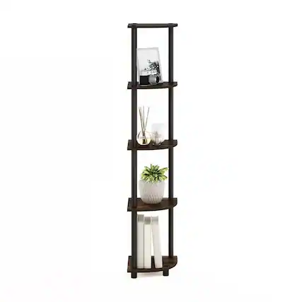 Front. Hivvago - 5-Shelf Modern Corner Bookcase in Black Brown Wood Finish - Black Brown Wood Finish.