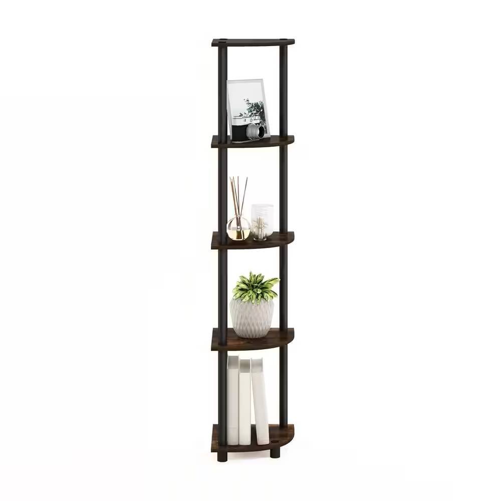 Front. Hivvago - 5-Shelf Modern Corner Bookcase in Black Brown Wood Finish - Black Brown Wood Finish.