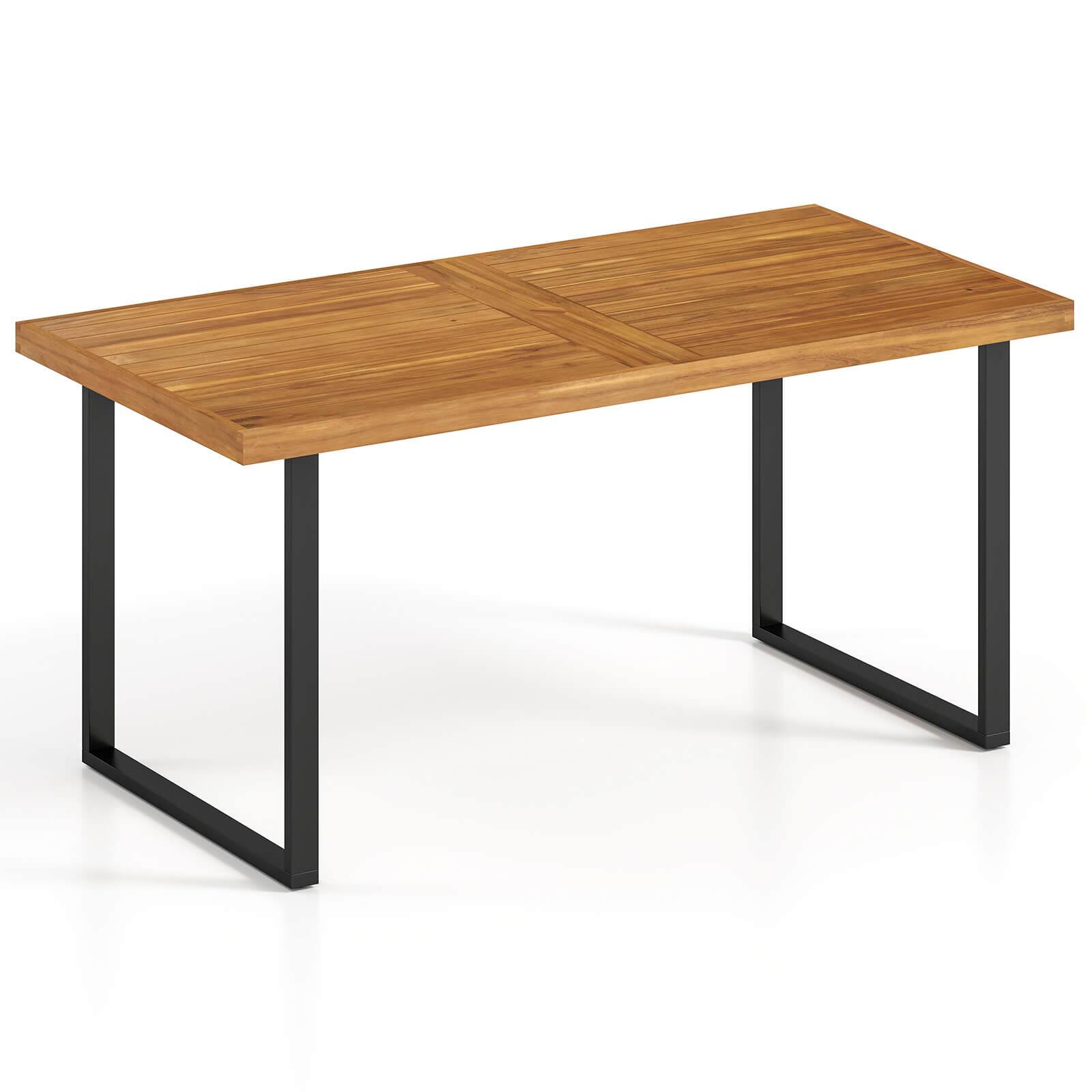 Front. Costway - Costway 63" Acacia Wood Dining Table with Heavy-Duty Metal Legs 1.97" Umbrella Hole - Borwn.