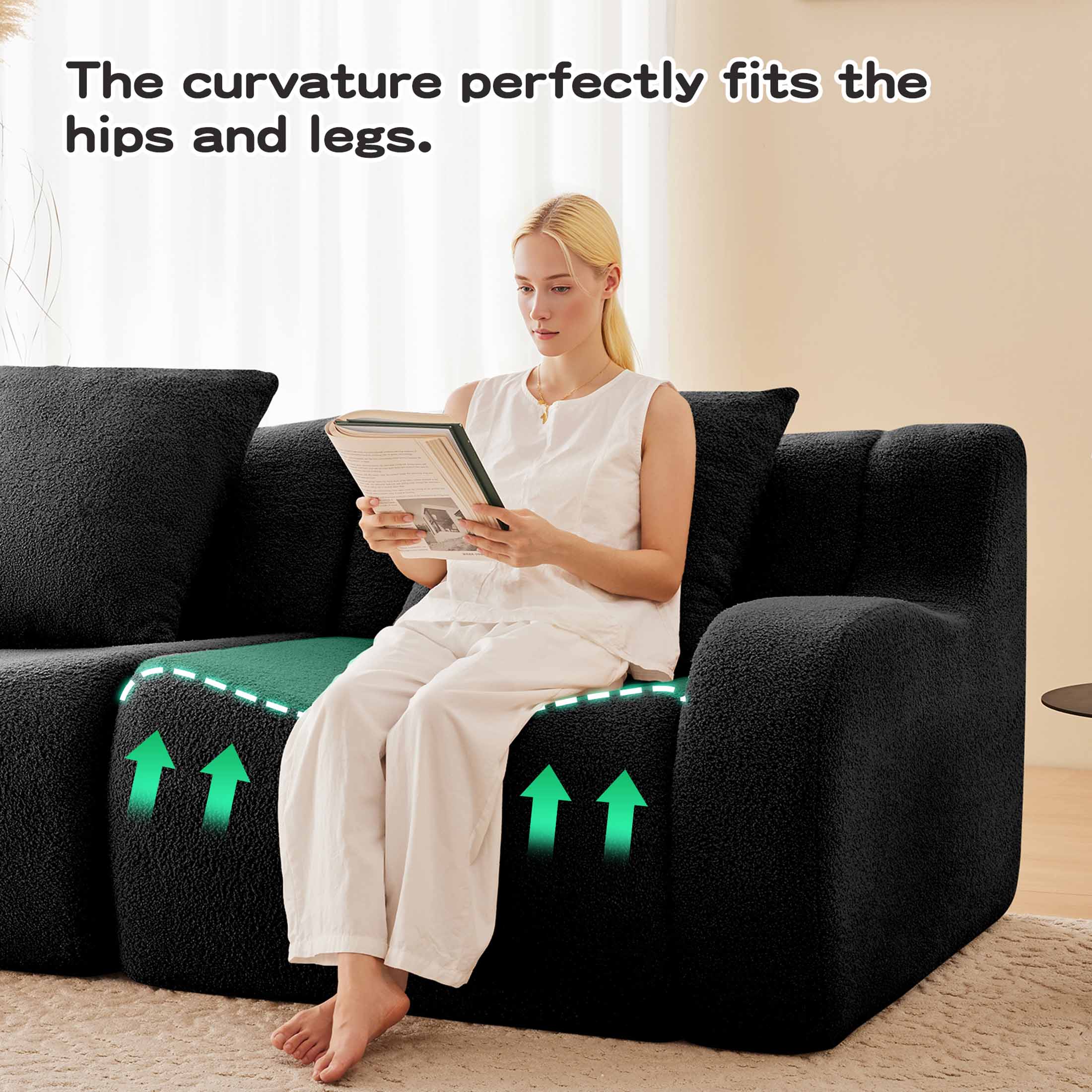 The curvature perfectly fits the hips and legs.