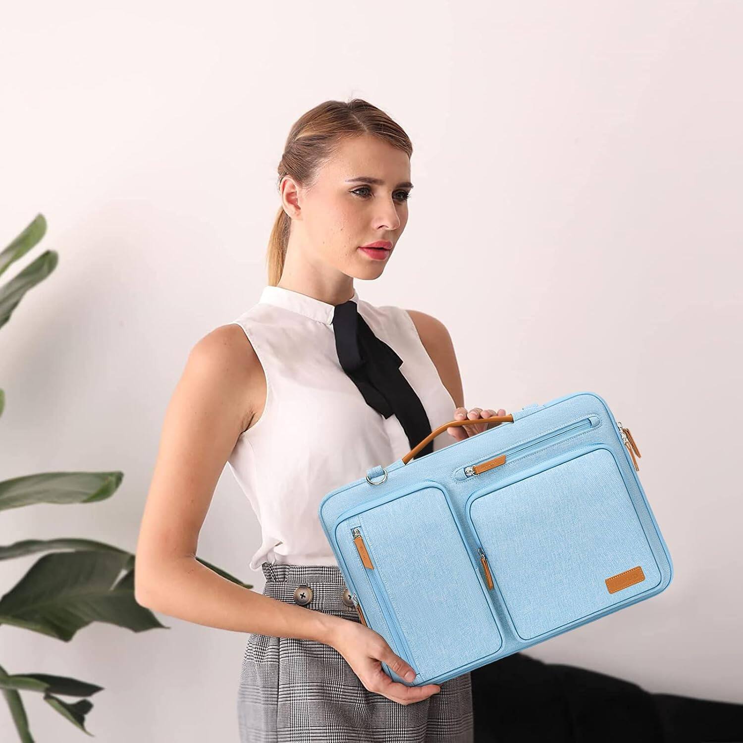 Angle. mosiso - Laptop Shoulder Bag 14 Inch, 360 Protective Computer Messenger Bag for HP Lenovo Dell ASUS Acer - Air Blue.