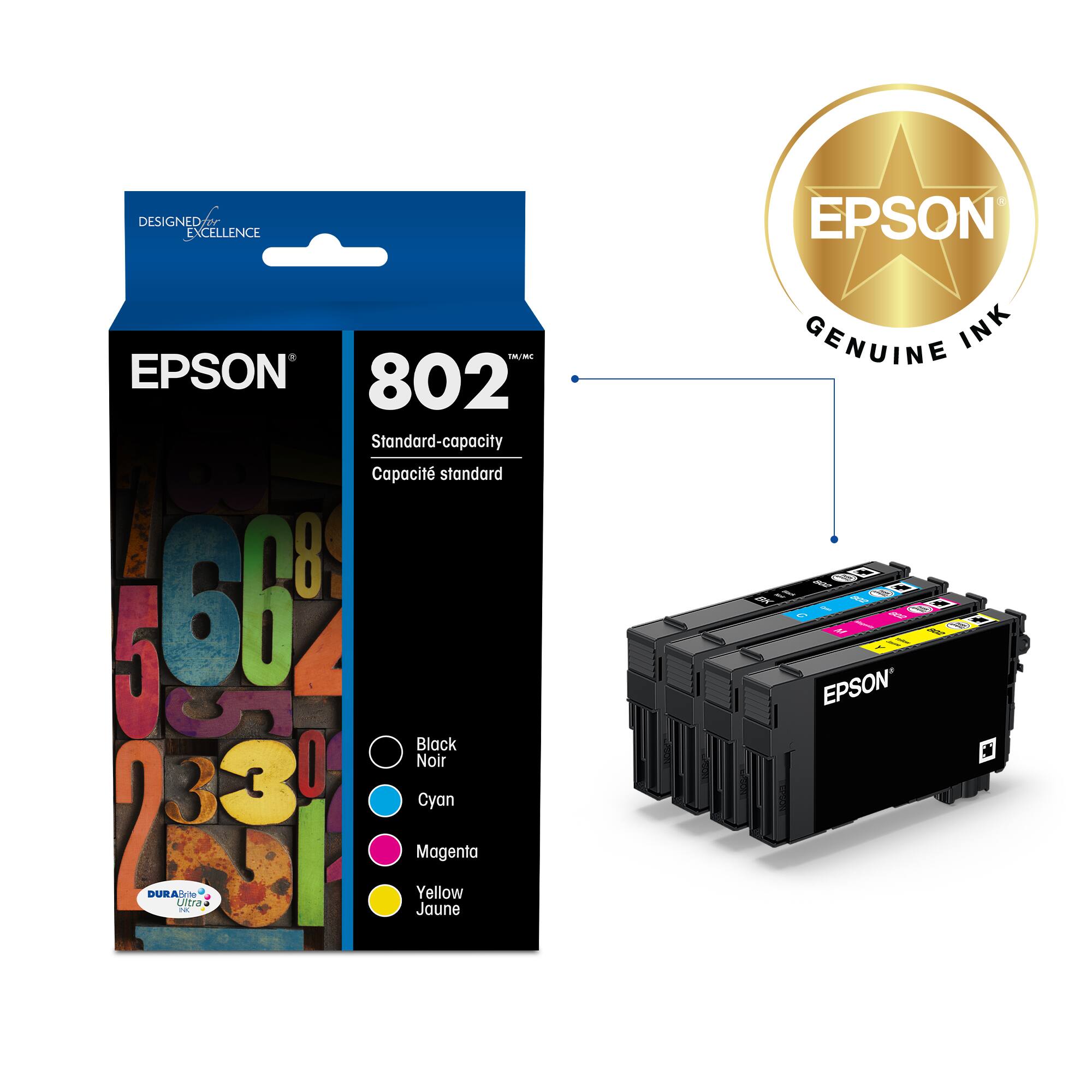 Designed Excellence Epson - Epson 802 Standard-capacity Capacit standard 8 5 66 O 2 Black O Noir 2 3 3 Cyan 23 Duratn tra - I  Joune Yellow Magenta Genuine Ink 4 e0 K / 100 - - - CI1 EPSON