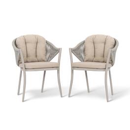 Nuu Garden - Outdoor 2-Piece Woven Rope Conversation Chair Set with Seat and Back Cushions, Aluminum, Olefin - Beige