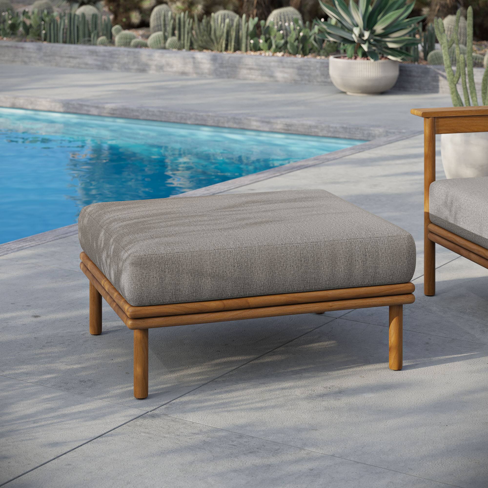 Wren Outdoor Patio Teak Wood Ottoman by Modway - Natural Driftwood