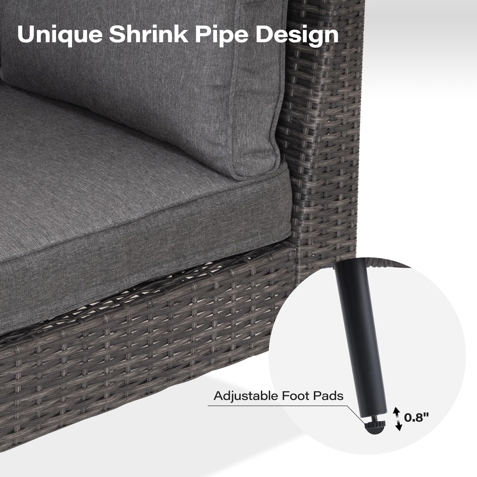 Unique Shrink Pipe Design  
Adjustable Foot Pads  
0.8"