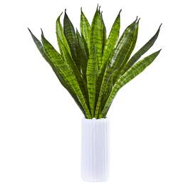 BreeBe - 22" Sansevieria Artificial Plant in White Vase - Green
