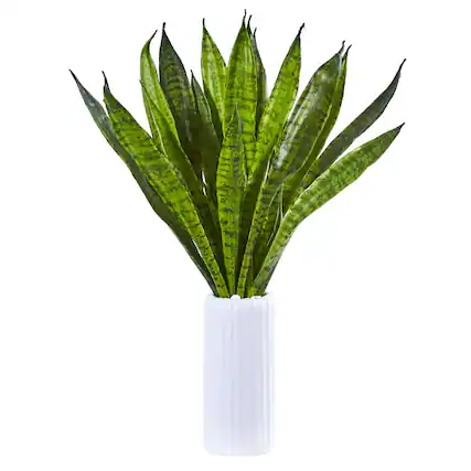 Front. BreeBe - 22" Sansevieria Artificial Plant in White Vase - Green.