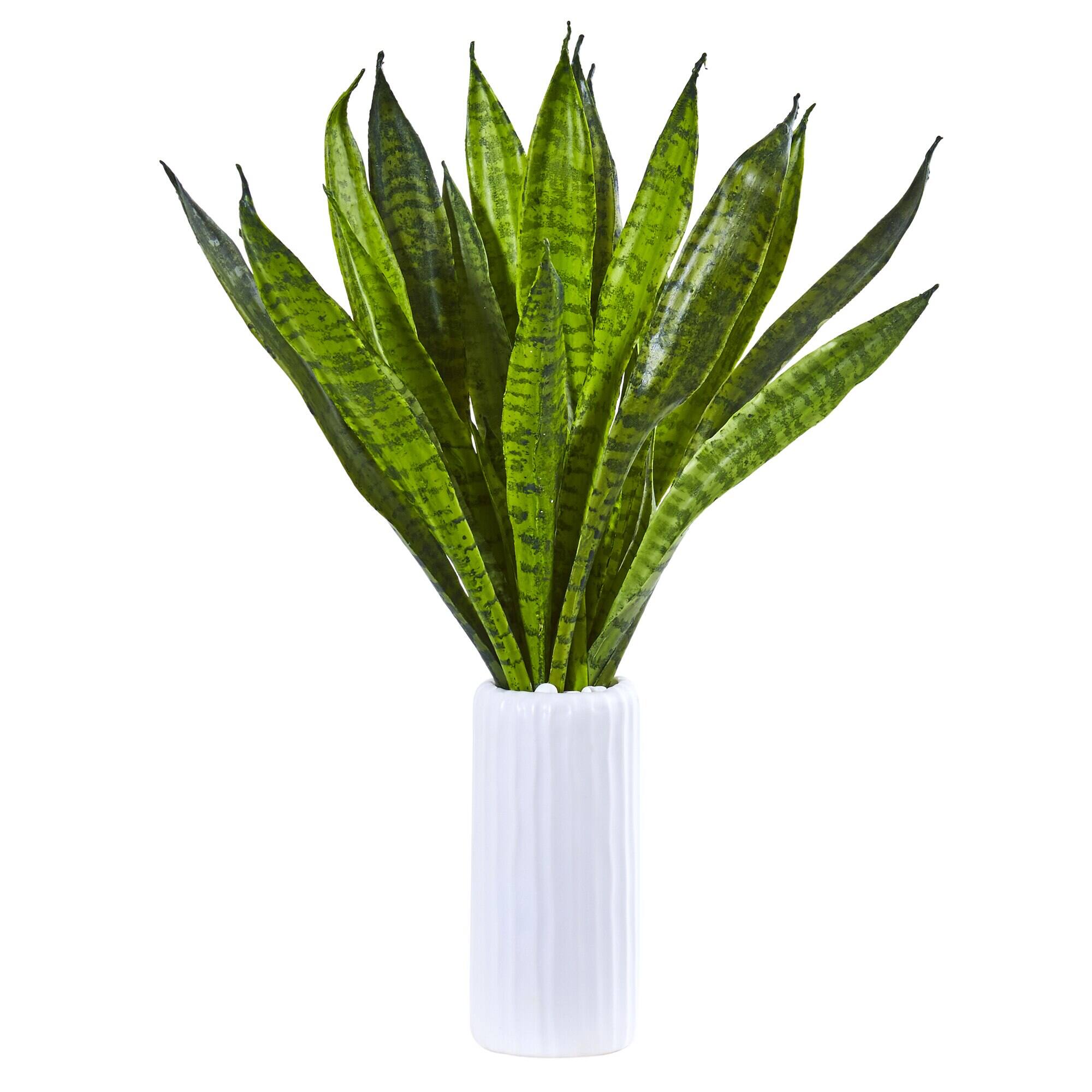 Front. BreeBe - 22" Sansevieria Artificial Plant in White Vase - Green.