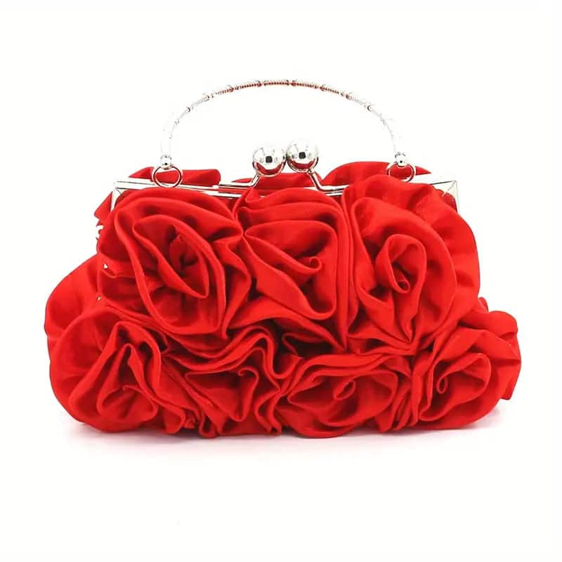 Auledio - Women Evening Clutch Bag, Elegent Floral Satin Small Purses Handbag with Detachable Strap for Wedding, Party, Prom - Red