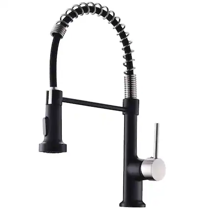 Front. Boyel Living - Matte Black with Brushed Nickel Single Handle Gooseneck Pull Down Sprayer Kitchen Faucet - Matte Black with Brushed Nickel.