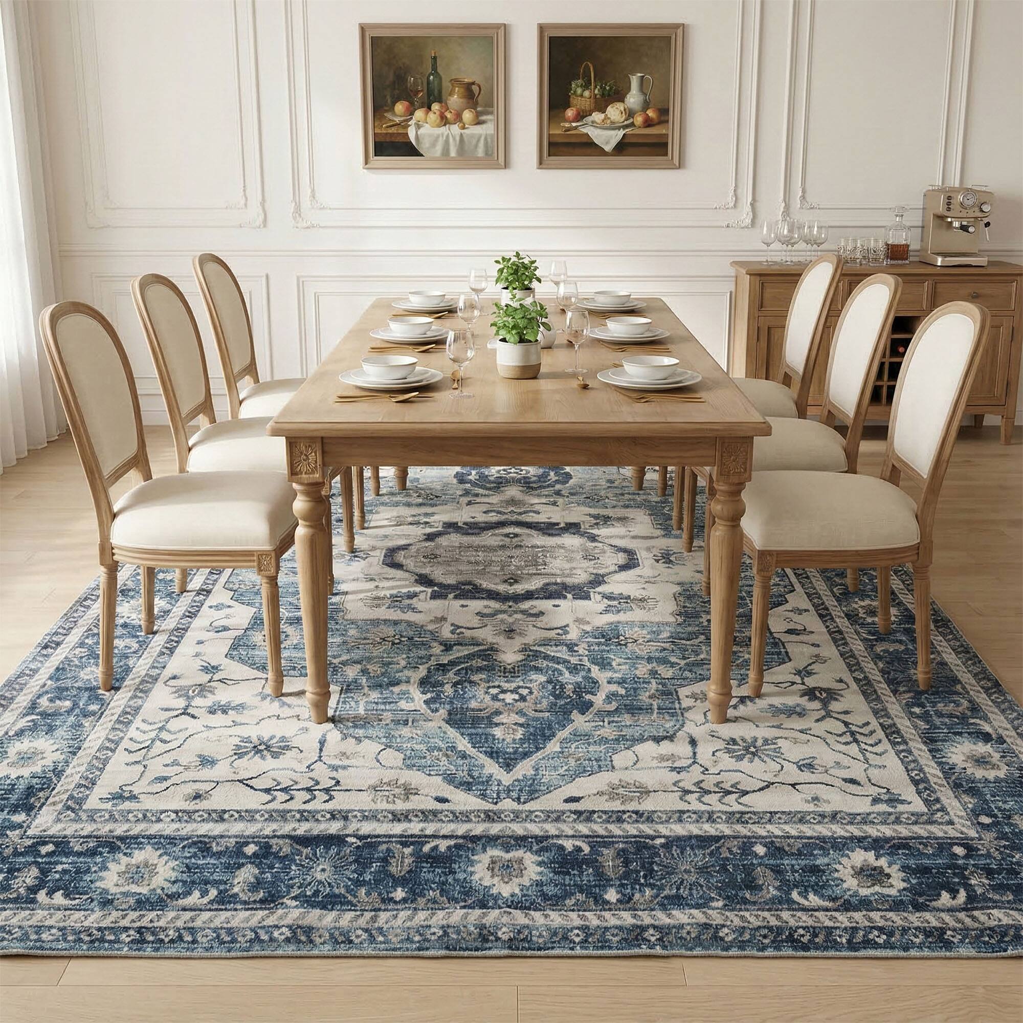 Left. RYHNUYNE - 8x10 Area Rugs Living Room Rug, Washable Vintage Medallion Rug, Soft Carpet for Dining Room Bedroom Home Office(Blue) - Blue.