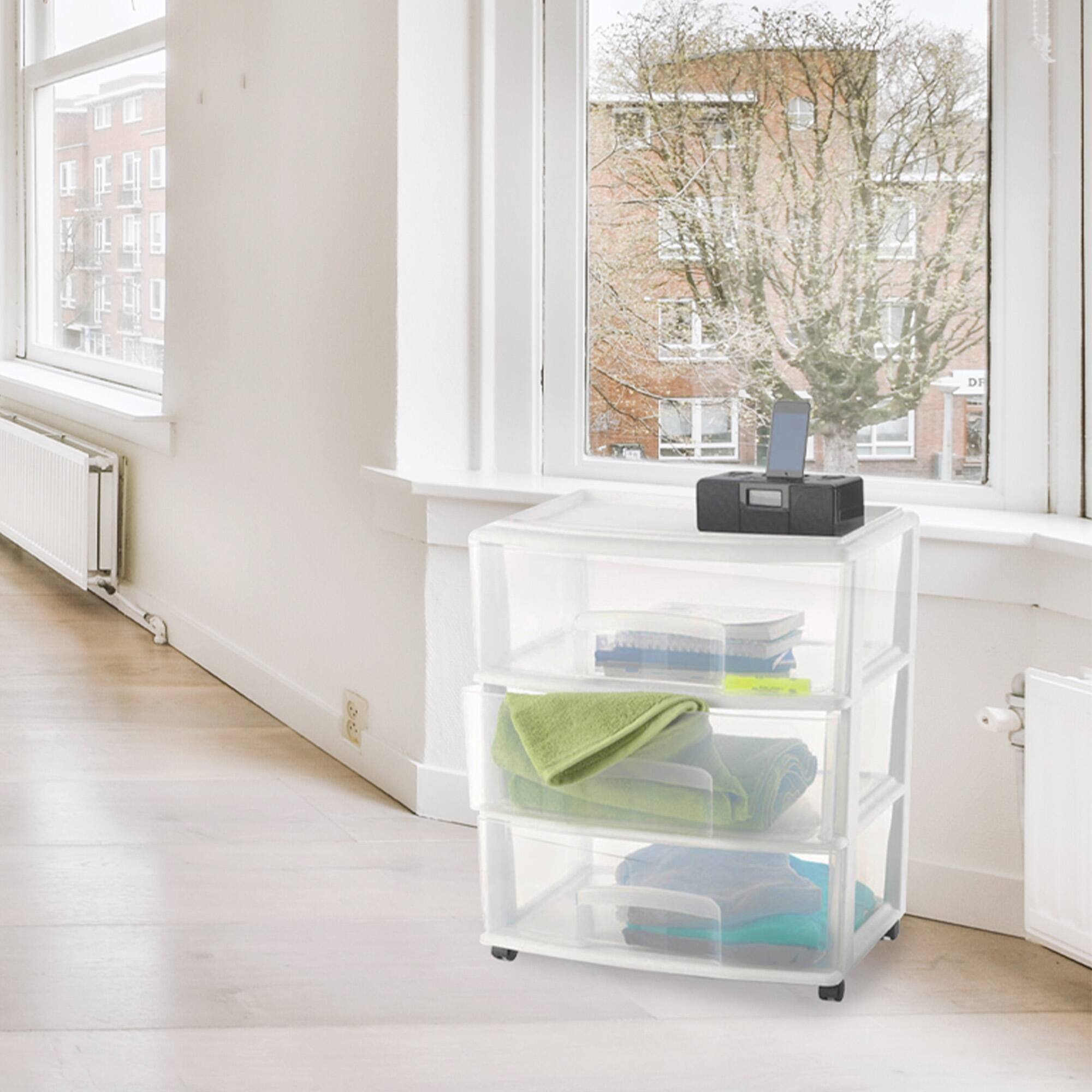 Alt View 8. Homz - Homz Plastic 3 Clear Drawer Small Rolling Storage Container Tower, White, 2 Pack.