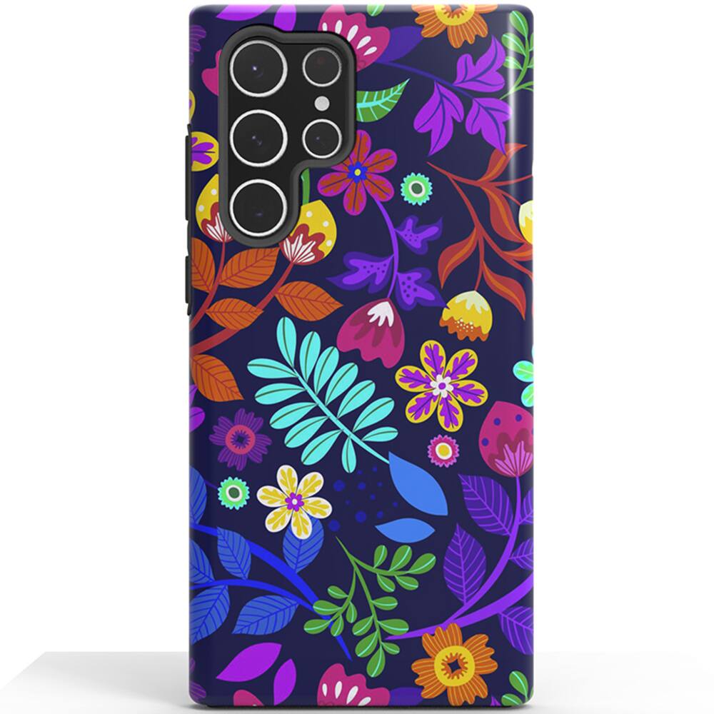 Front. ArtsCase - StrongFit Designers Case for Samsung S22 Ultra - Cute Flowers / Blue - Pink.