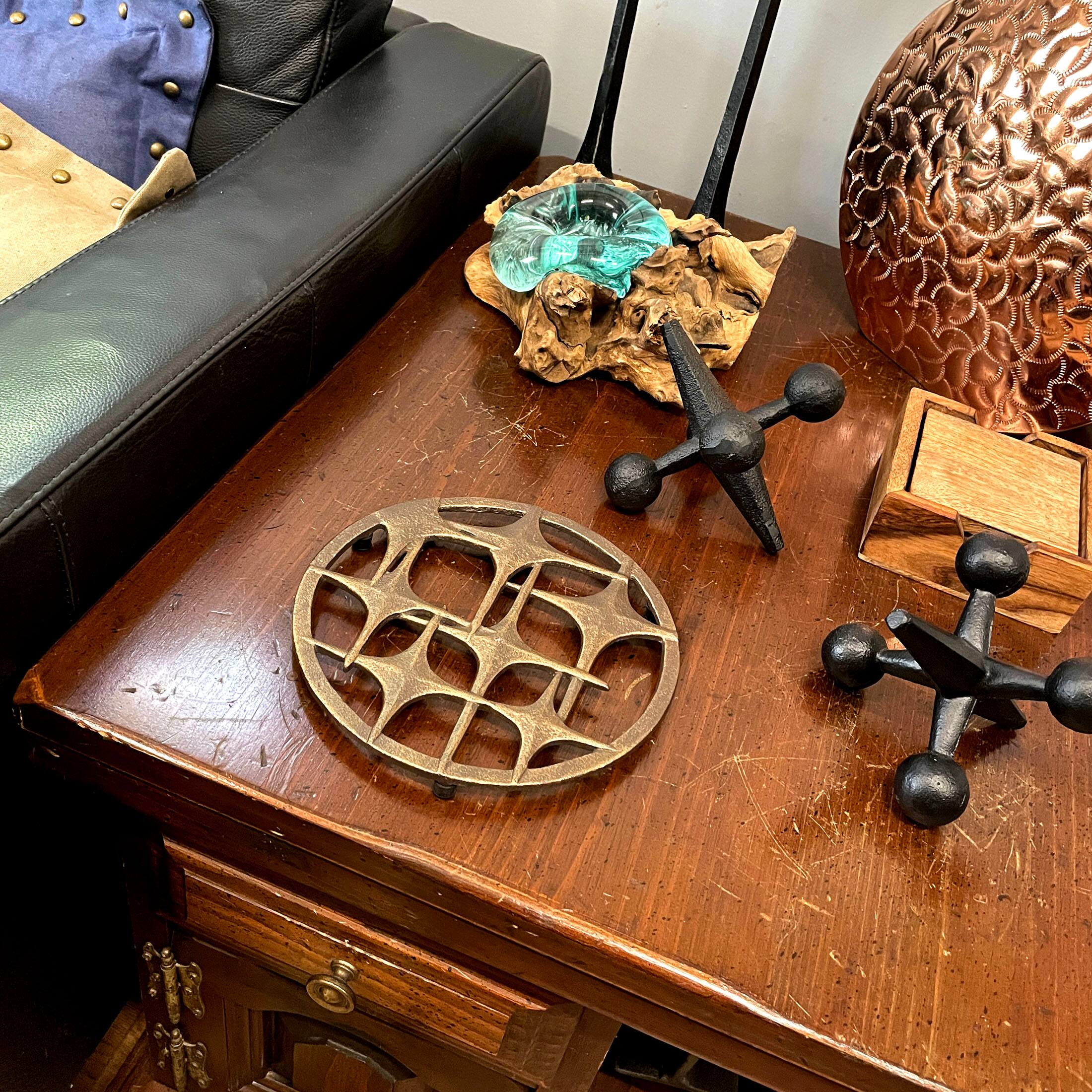 Alt View 3. Zeckos - Cast Iron Stars Trivet – Bronze Finish, 8" Round, Mid Century Modern Style - Bronze.