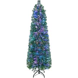 Costway - 5 FT Pre-Lit Artificial Xmas Tree with Colorful Fiber Optics & 361 PVC Branch Tips - Green