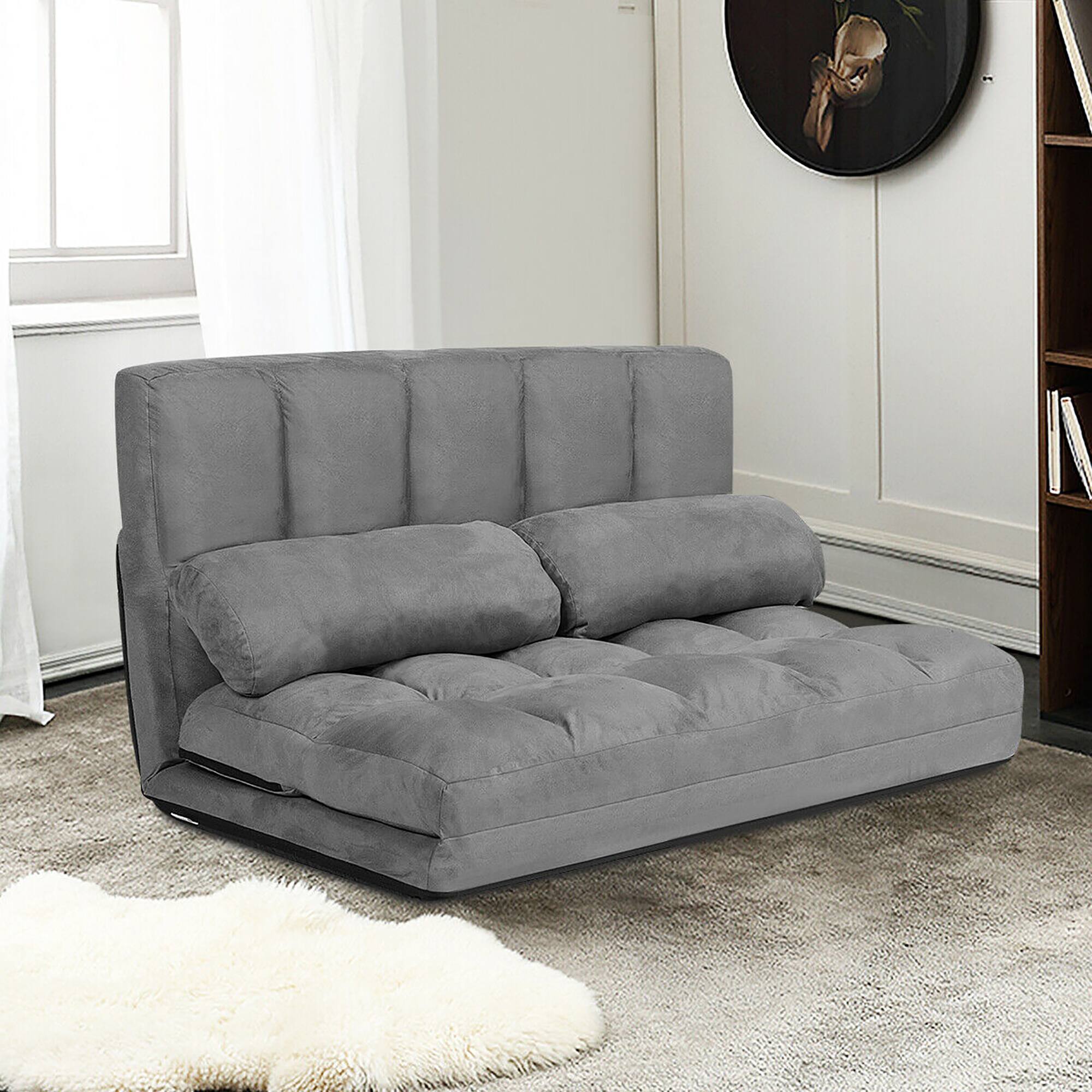 Alt View 1. Costway - Costway Foldable Floor Sofa Bed 6-Position Adjustable Lounge Couch with 2 Pillows Grey - Gray.