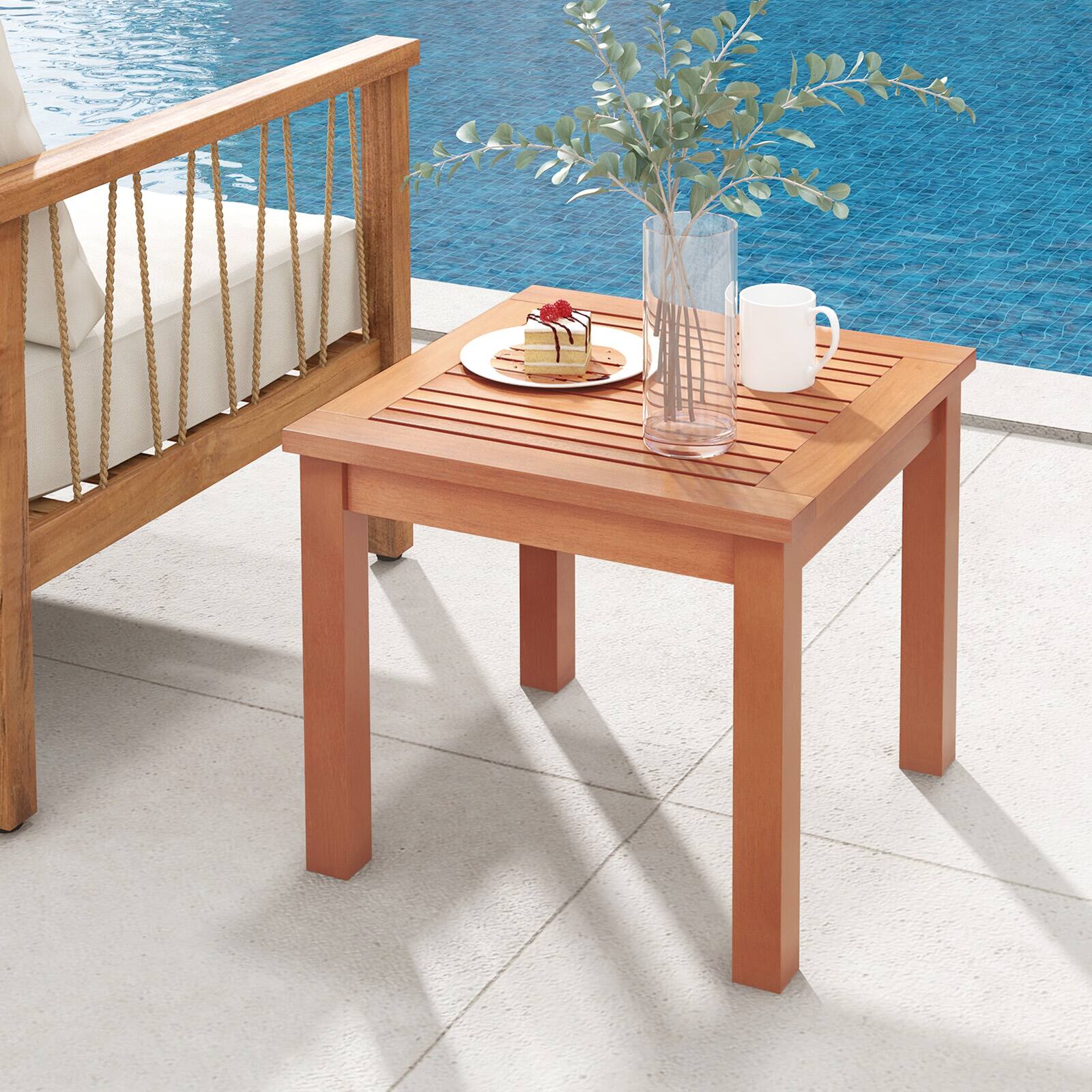 Alt View 1. Sugift - 18 Inch Square End Outdoor Adirondack Side Table with Slatted Tabletop - Orange.
