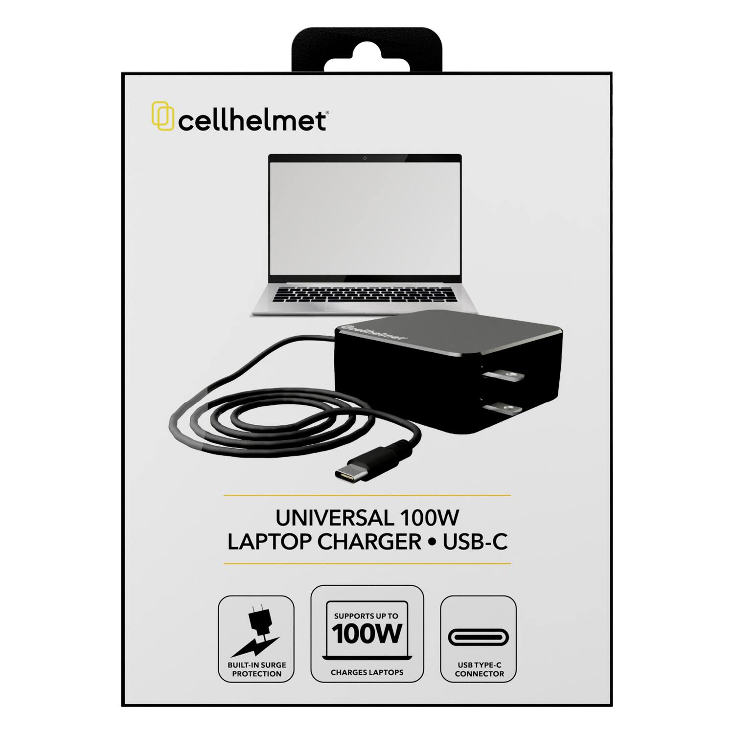 @cellhelmet UNIVERSAL 100W LAPTOP CHARGER USB-C SUPPORTS UP TO 100W BUILT-IN SURGE PROTECTION CHARGES LAPTOPS USB TYPE-C CONNECTOR
