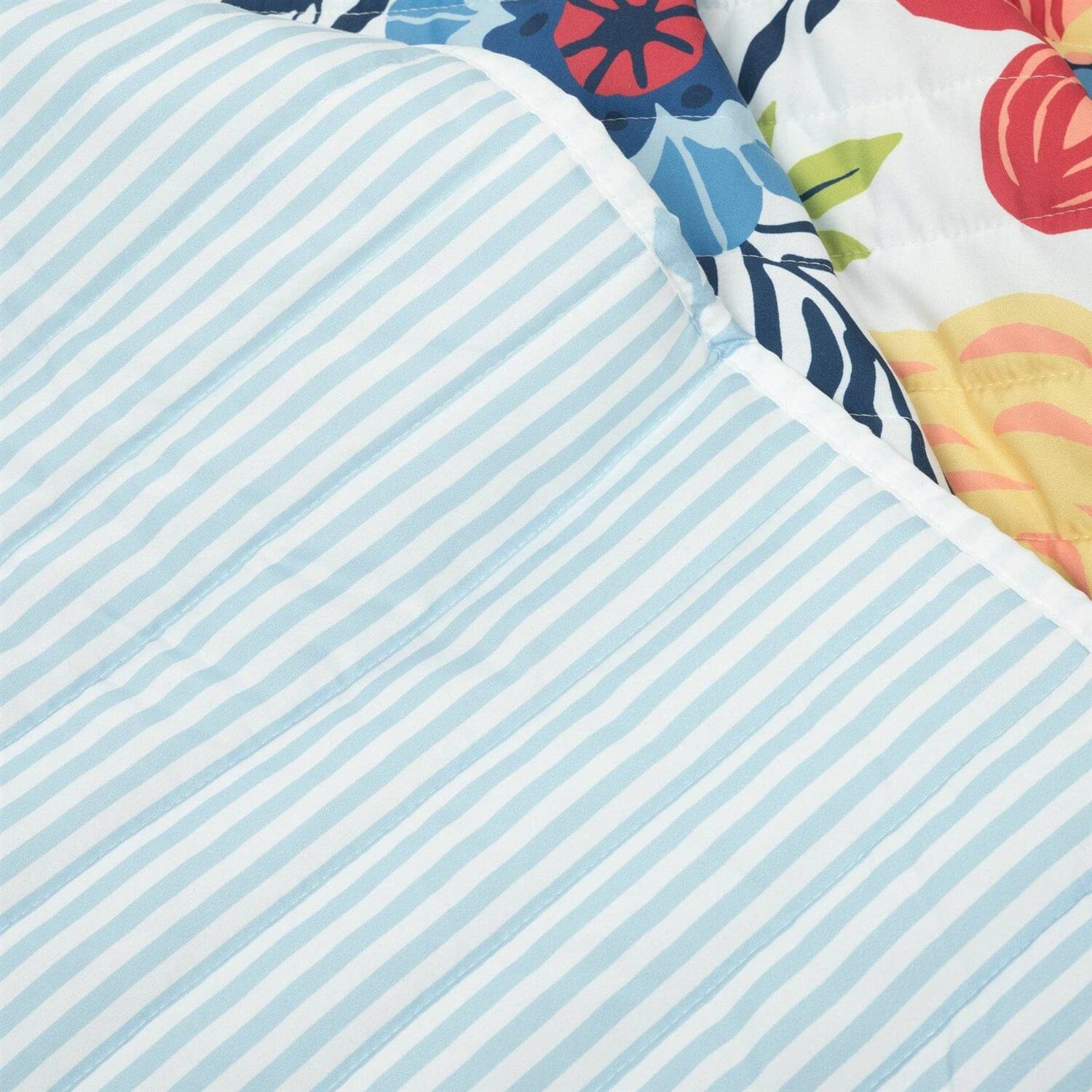 Back. Hivvago - King size Lightweight Floral Navy Blue Coral White 3-Piece Polyester Quilt Set - Navy Blue Coral White.