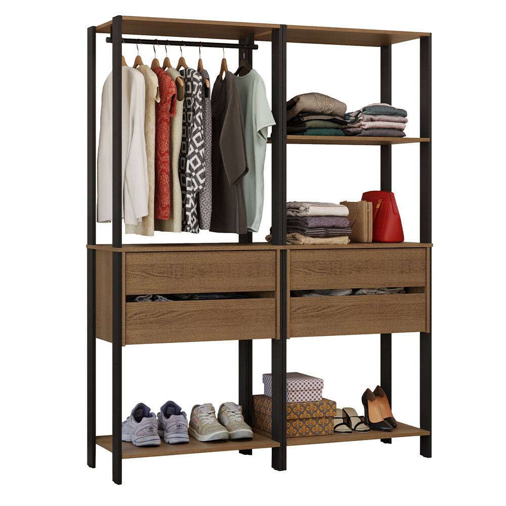 Angle. Madesa - Madesa Wardrobe Clothes Storage Rack with 4 Drawers, 5 Shelves and Hanging Space 55"L - Black/Brown - Rustic/Black.