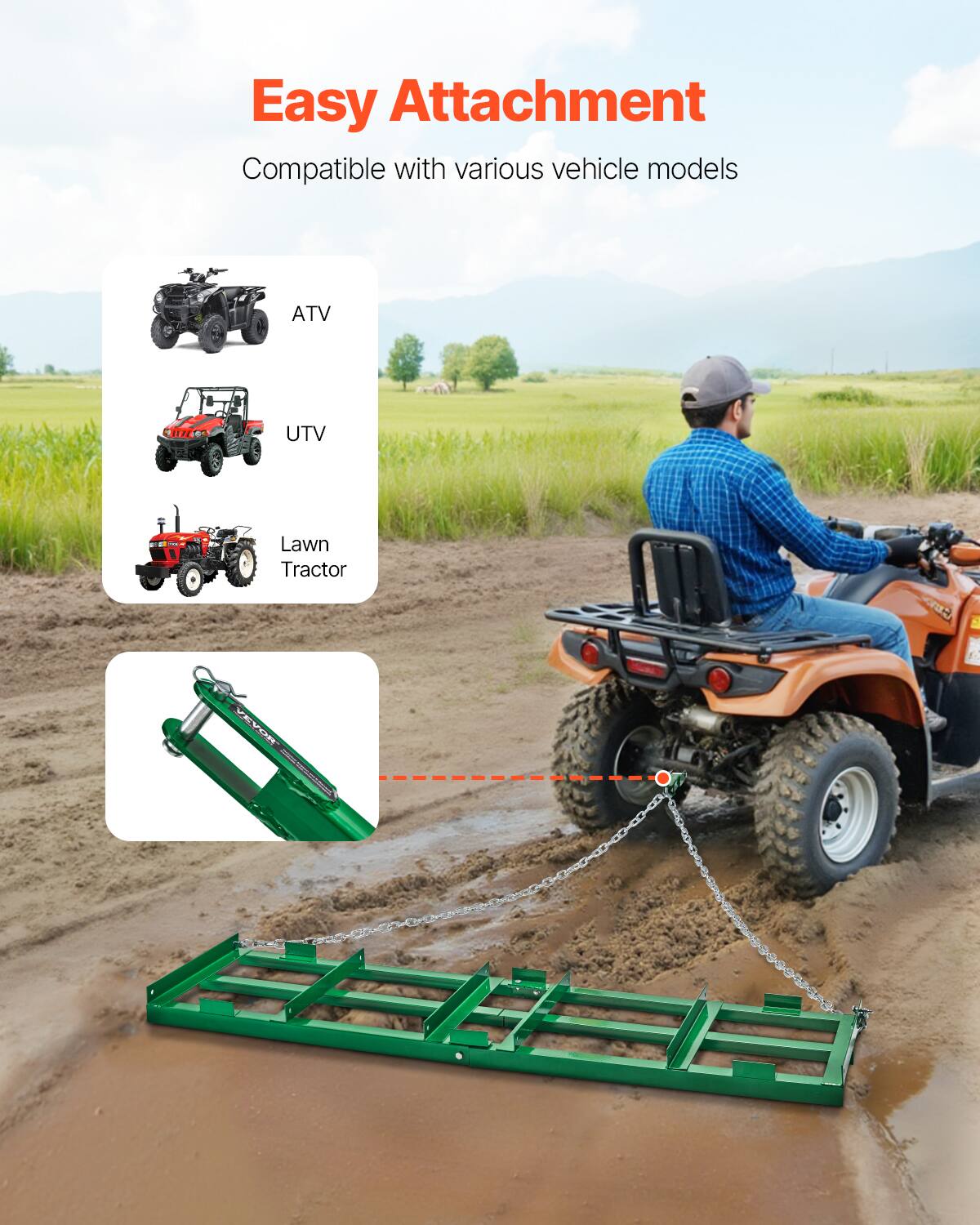 Easy Attachment Compatible with various vehicle models ATV UTV Lawn Tractor