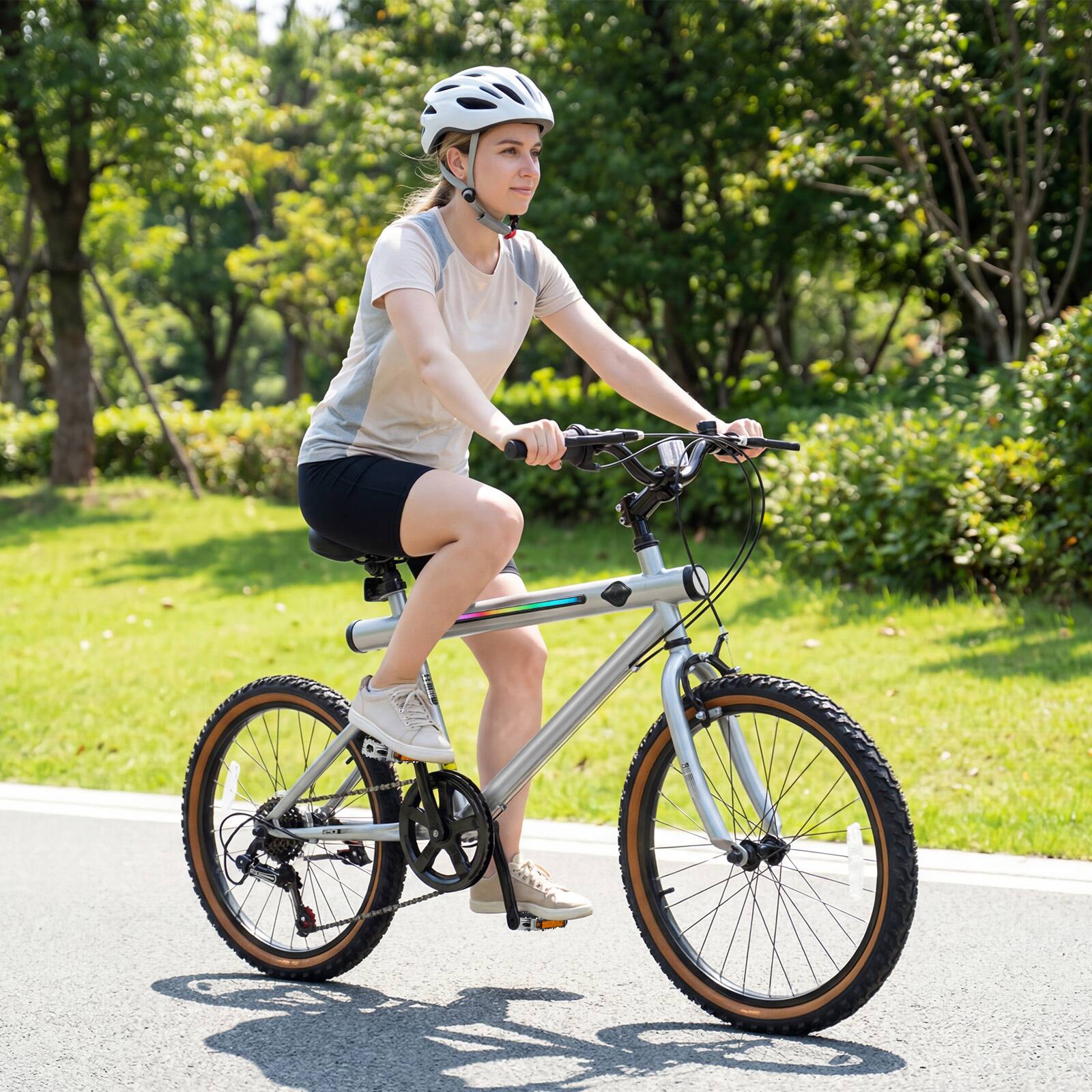 Alt View 1. Costway - Costway 20 Inch LED-lit Cycling Bike with 2 Speakers, Ambient Lights, Wireless Connection - Silver.