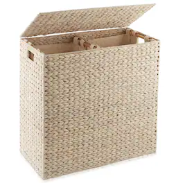 Casafield - 2-Section Laundry Hamper Basket with Removable Liner Bags for Clothes - Whitewash
