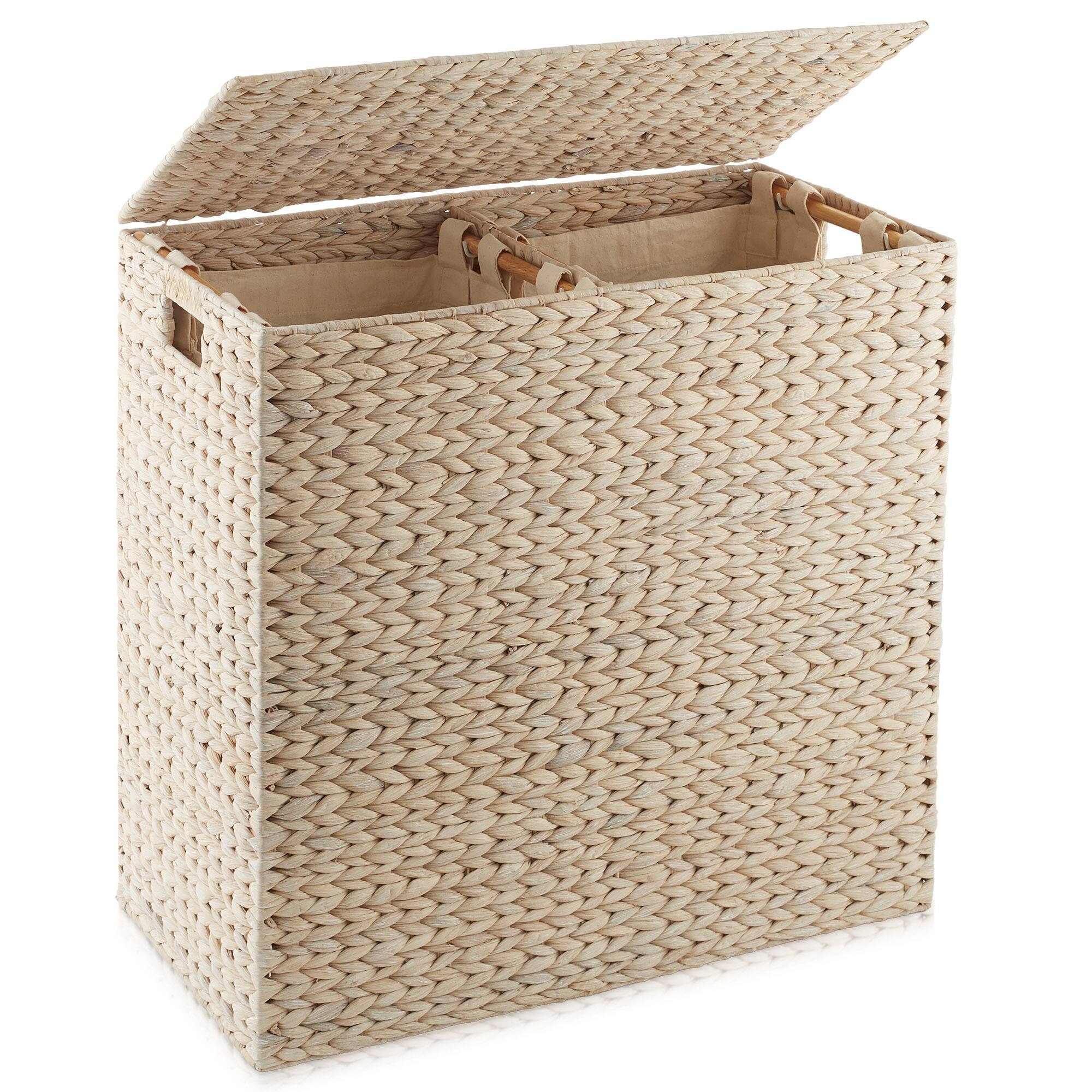 Front. Casafield - 2-Section Laundry Hamper Basket with Removable Liner Bags for Clothes - Whitewash.