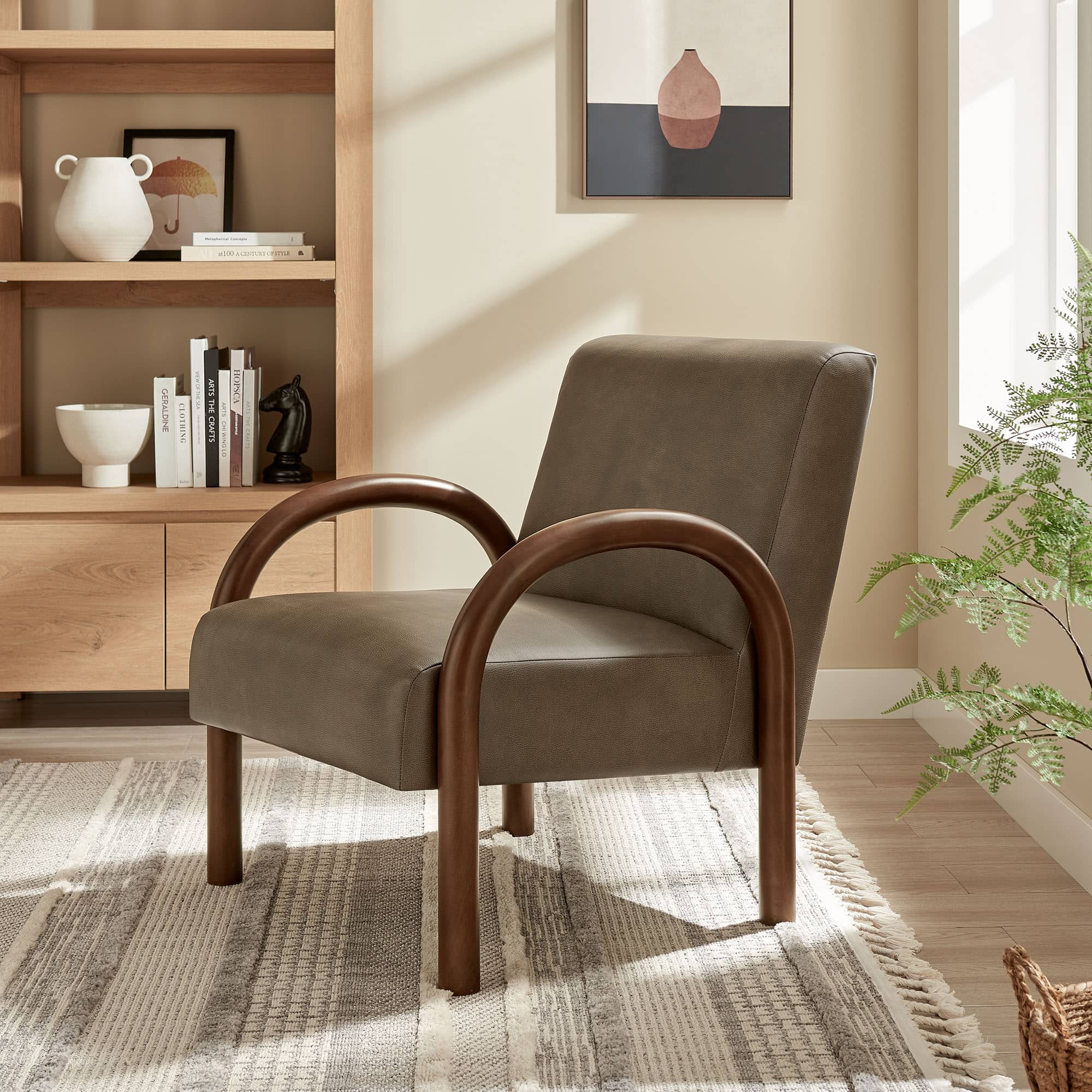 Lunet Faux Leather Upholstered Accent Chair by Modway - Mushroom