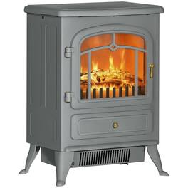 PULUZ - Fireplace Stove, Electric Fireplace Heater with Realistic LED Flames and Logs, 725W/1450W - Gray