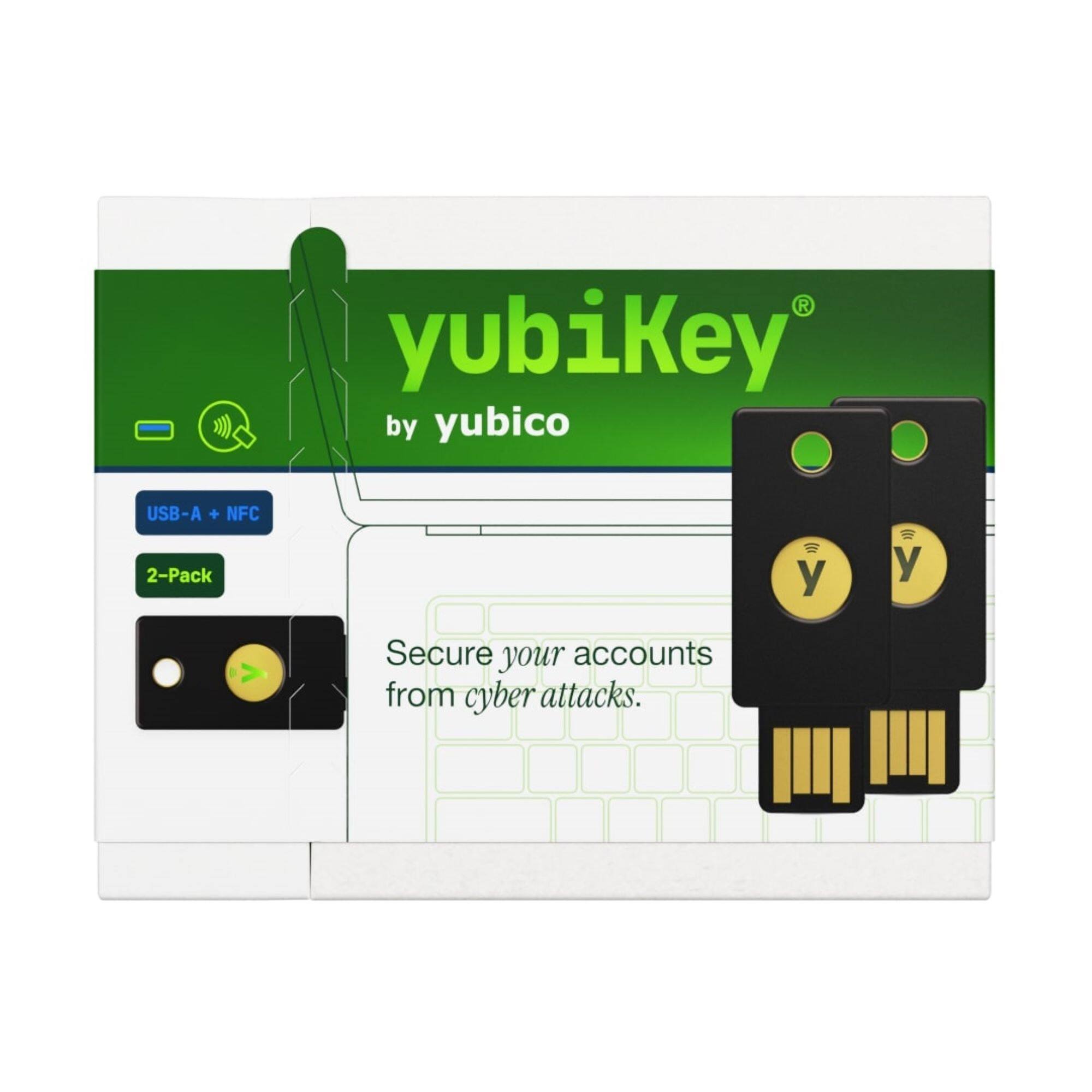 yubiKey by Yubico  
USB-A + NFC  
2-Pack  
Secure your accounts from cyber attacks.