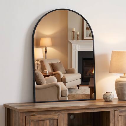 Front. Z-Edge - Arched Bathroom Mirror, 20"x 30", Wall Mounted, Vanity Mirror For Bedroom, Living Room and Entryway - Black.