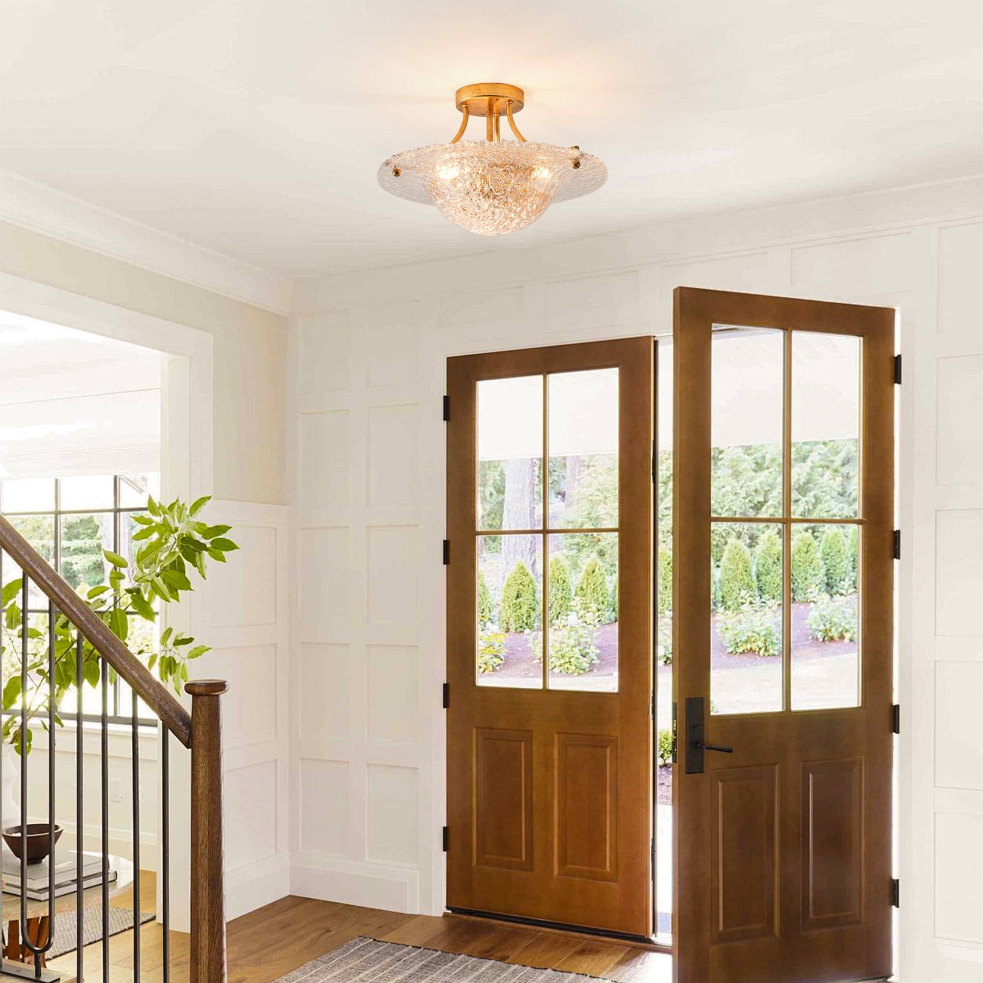 Angle. Parrot Uncle - 16 in. 3-Light Gold Resin Shade Semi-Flush Mount Ceiling Light - Gold.