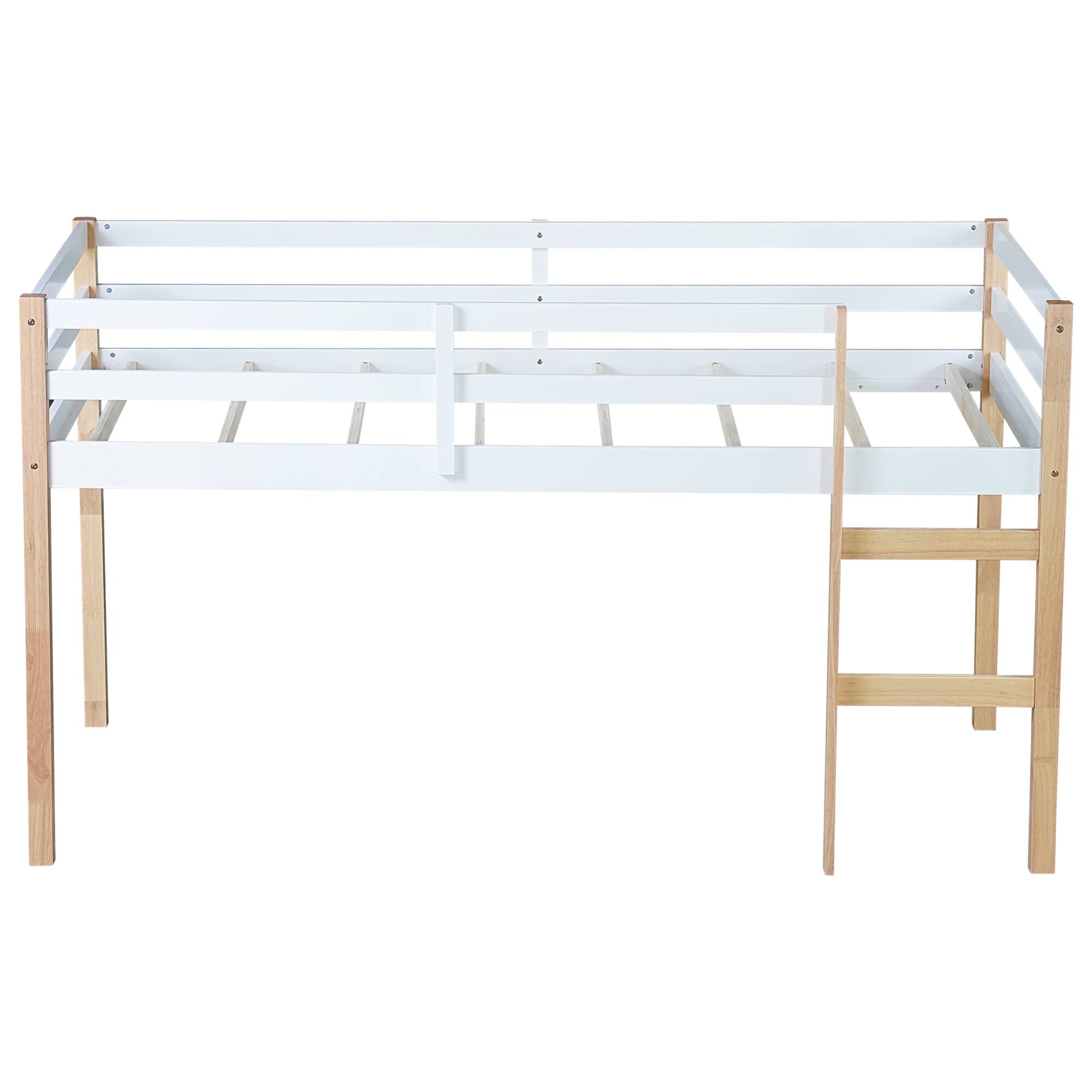 Left. GOODSILO - Solid Wood Twin Loft Bed with Ladder and Strengthened Slats for Enhanced Stability and Space Optimization - Natural+White.