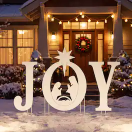 Costway - 3 PCS JOY Nativity Christmas Yard Sign Set, Holy Family Silhouette - White