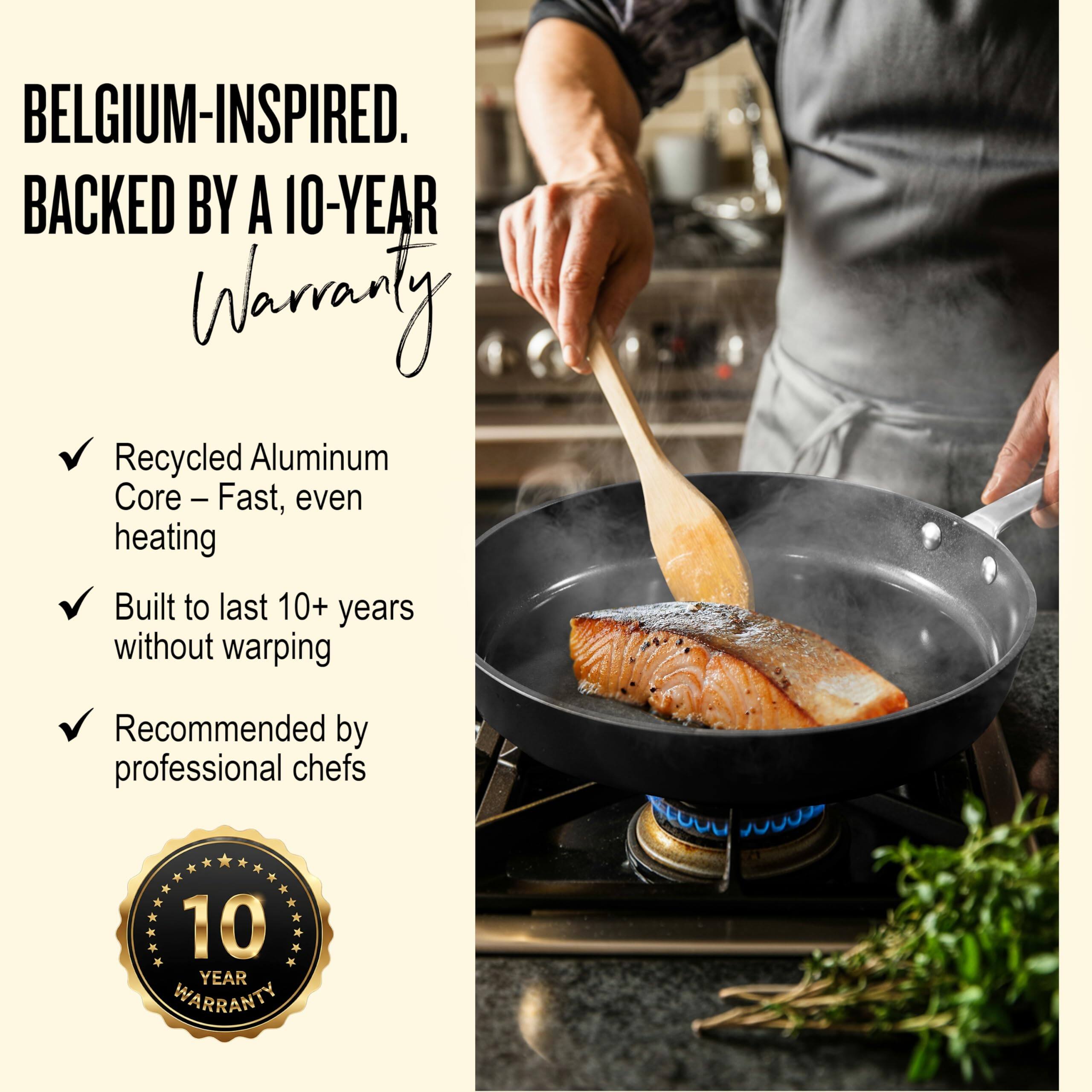 BELGIUM-INSPIRED. BACKED BY A 10-YEAR Warranty

Recycled Aluminum Core – Fast, even heating
Built to last 10+ years without warping
Recommended by professional chefs
10 YEAR WARRANTY