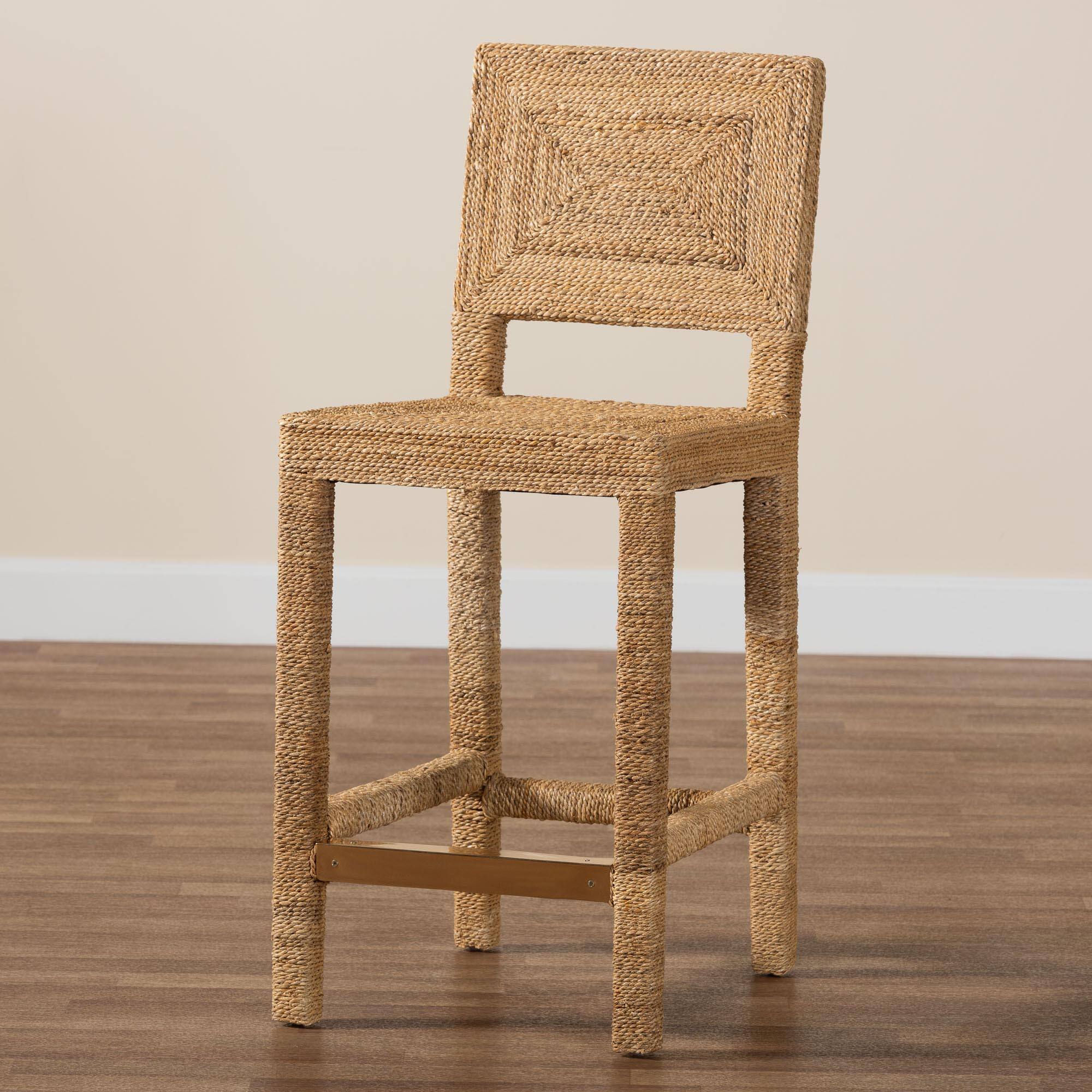 Alt View 5. bali & pari - Anfield Modern Bohemian Natural Seagrass and Mahogany Wood Counter Stool - Natural.