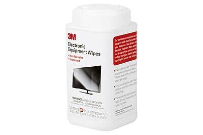 3M Electronic Equipment Wipes

- Non-abrasive
- Disinfected

Clears dust and fingerprints from electronic equipment without leaving streaks or residue.

Soft, non-abrasive wipes that clean and disinfect.

Prevents static and fingerprints.

Contents: 10 premoistened wipes

Size: 4" x 7" (10.2 cm x 17.8 cm)

Warning: Combustible liquid and vapor.