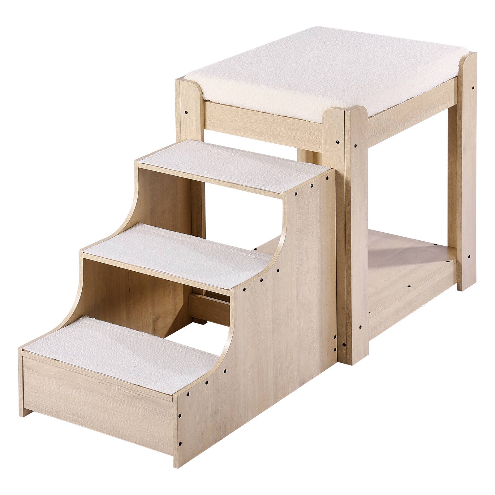 Alt View 5. VEVOR - Pet Bunk Bed with Stairs, Dog/Cat Window Perch, Multi-Level Bed Window Perch Dog Bedside Sleeper - Beige.