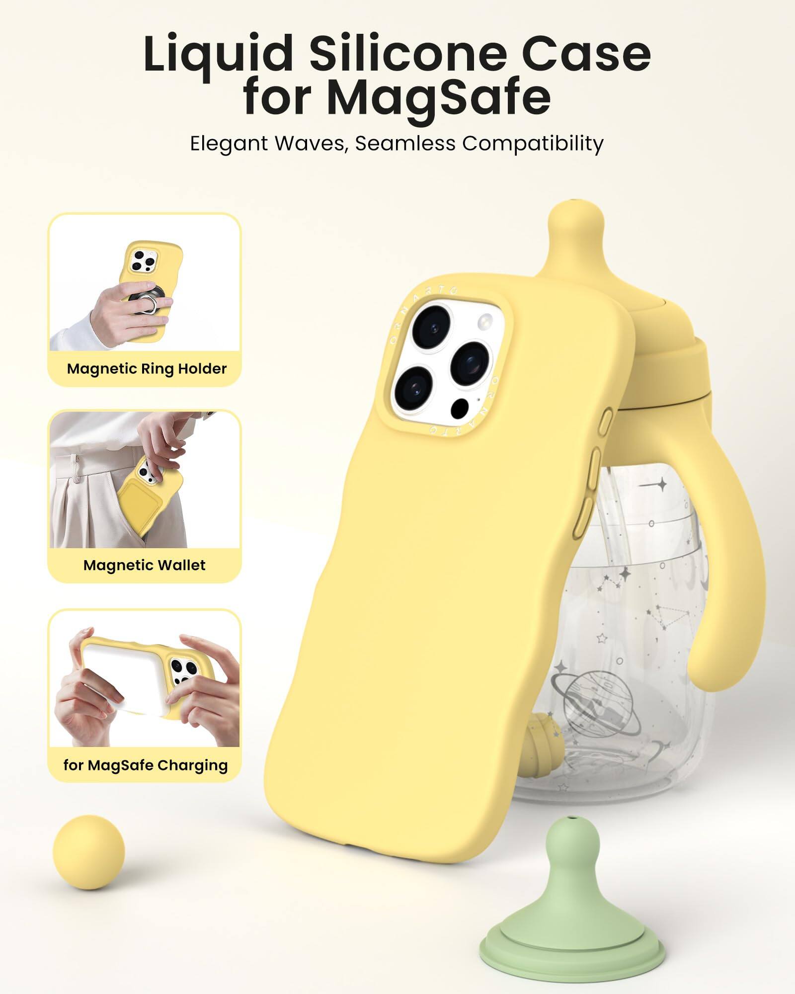 Liquid Silicone Case for MagSafe  
Elegant Waves, Seamless Compatibility  

- Magnetic Ring Holder  
- Magnetic Wallet  
- for MagSafe Charging