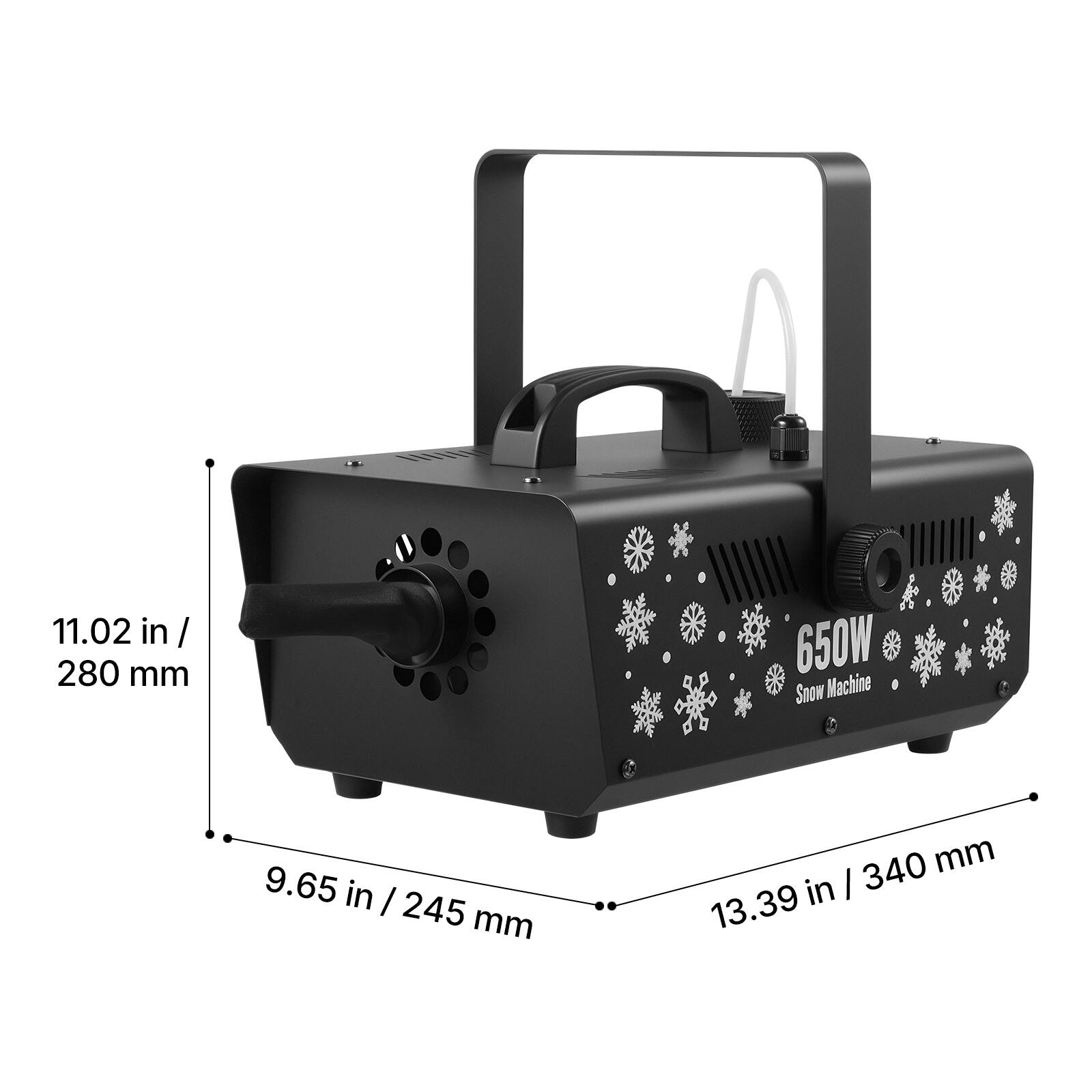 11.02 in / 280 mm  
650W Snow Machine  
9.65 in / 245 mm  
13.39 in / 340 mm