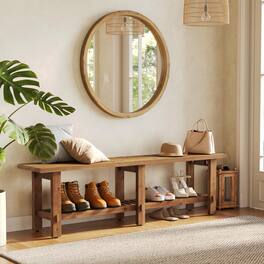 Tribesigns - LITTLE TREE Solid Wood Entryway Shoe Bench, 63" Farmhouse Narrow End of Bed Bench with Storage Rack for Bedroom, Living - Brown