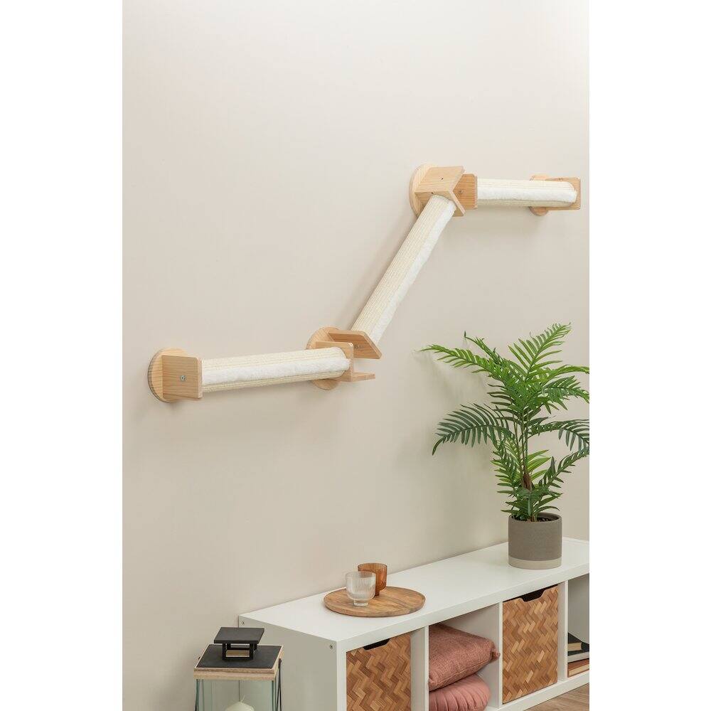 Left. TRIXIE - Wall Set 2 Multi-Level Wall Mounted Cat Perch System with 3 Sisal Posts - Natural/White.