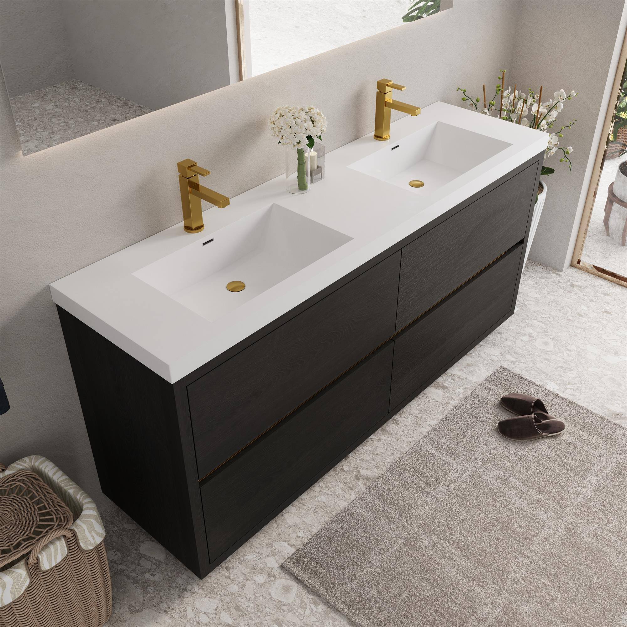 Alt View 5. Boyel Living - 72In Freestanding Bathroom Vanity Double Sinks Espresso Stone Resin Countertop Soft Close Drawers - Espresso.