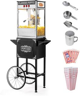 Winado - 800W Popcorn Machine Movie Theater Style with Cart & Wheels, 10 Ounce Kettle Makes Up to 40 Cups Popcorn Maker - Black