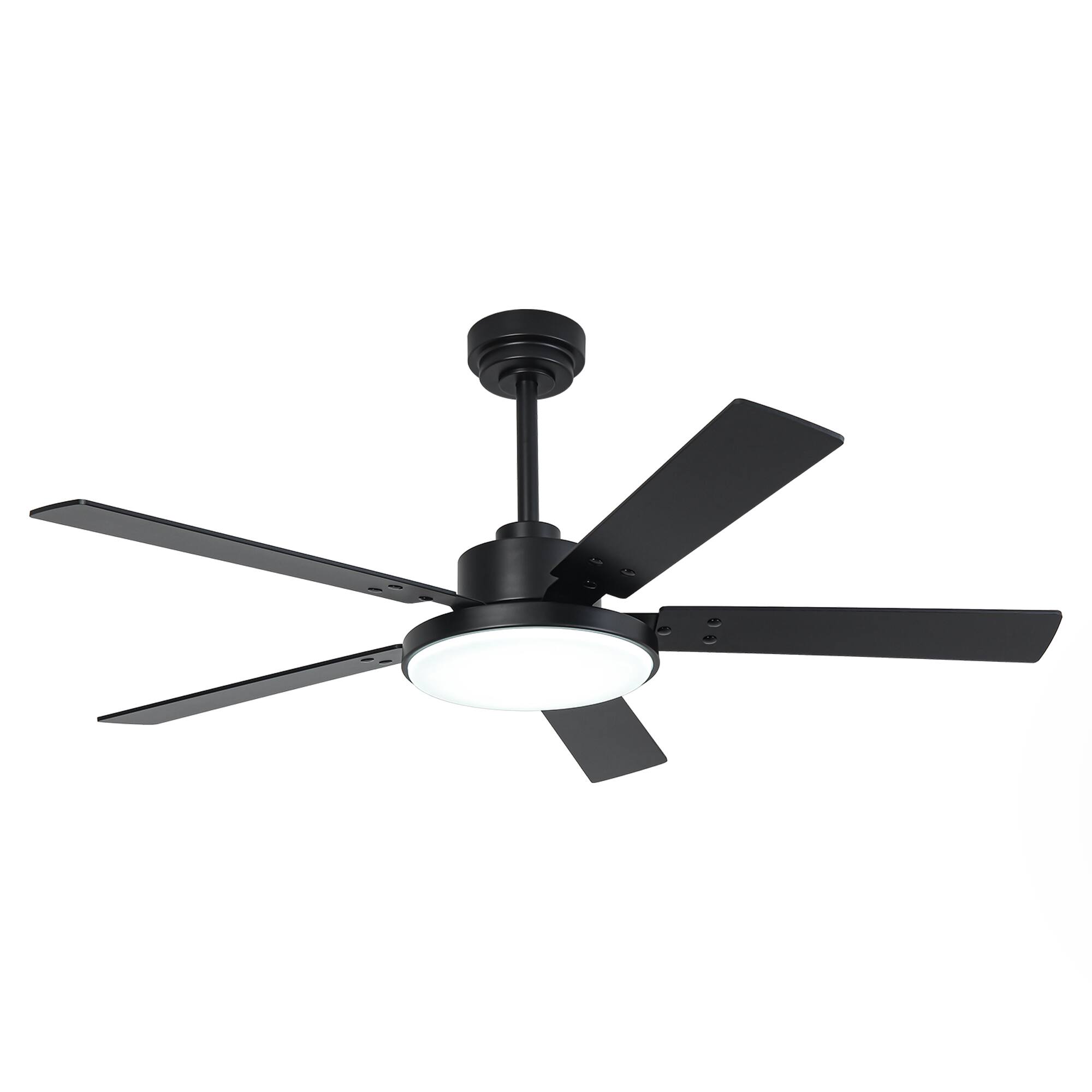 Alt View 4. Vaczon - 52" Modern Black 6 Speed DC Motor Ceiling Fan with Light and Remote - Black.